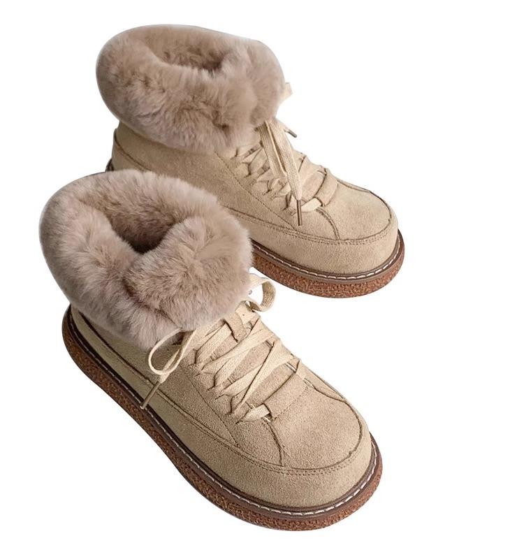 

Зимние сапоги, женская зимняя плюшевая теплая хлопковая обувь, универсальная нескользящая шерстяная хлопковая обувь на шнуровке на толстой подошве