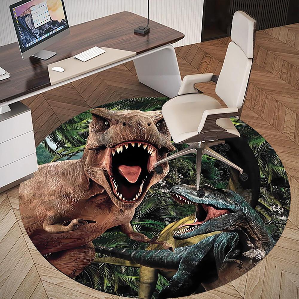 1pc Dinosaur Round Chair mat Area Rug - Non-Slip, Floor Mat for Office, Bedroom, home decor Christmas Gift p0811359