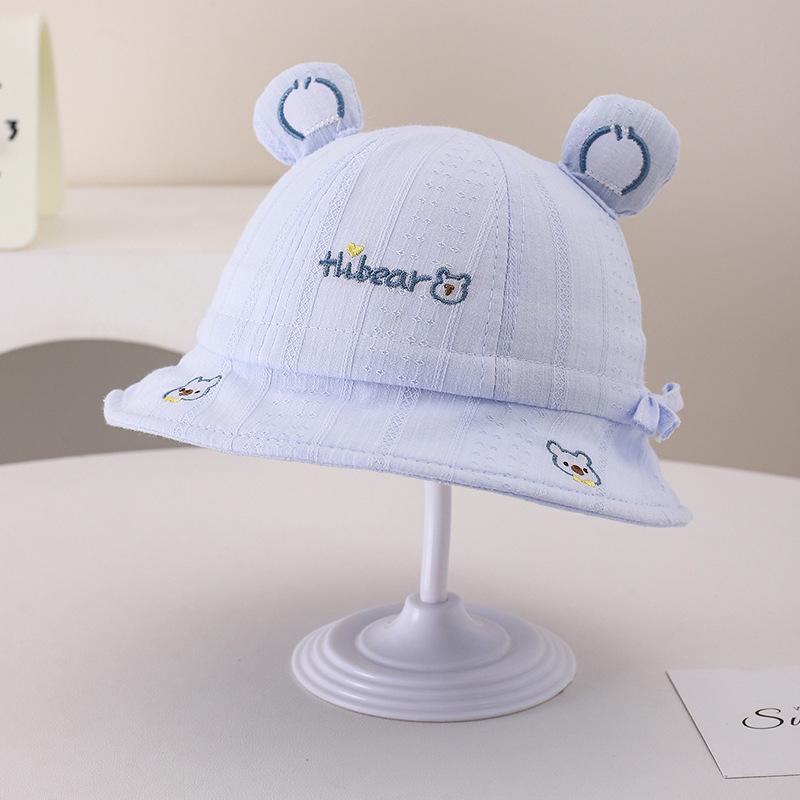 Unisex Pure Cotton Baby Bucket Hat - Spring/Summer Sun Protection with Cute Embroidery