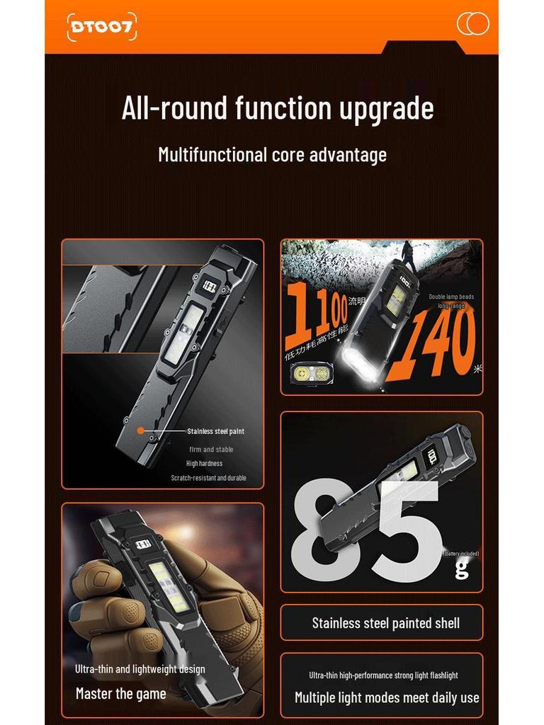 Ultra-Thin Rechargeable Tactical Flashlight: High-Intensity, Super Bright Self-Defense & Outdoor Work Light