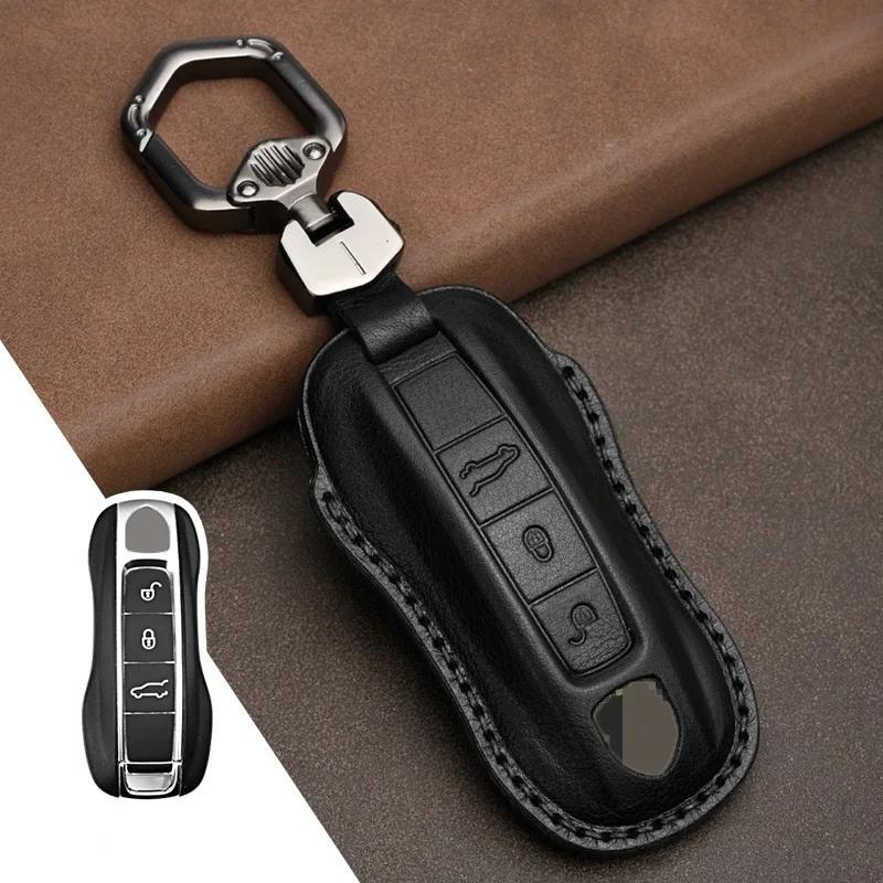 Interior Mouldings 1Pcs Genuine Leather Car Remote Key Fob Case Key cover for Porsche Panamera 2017-2021 Cayenne 2018 2019 2020