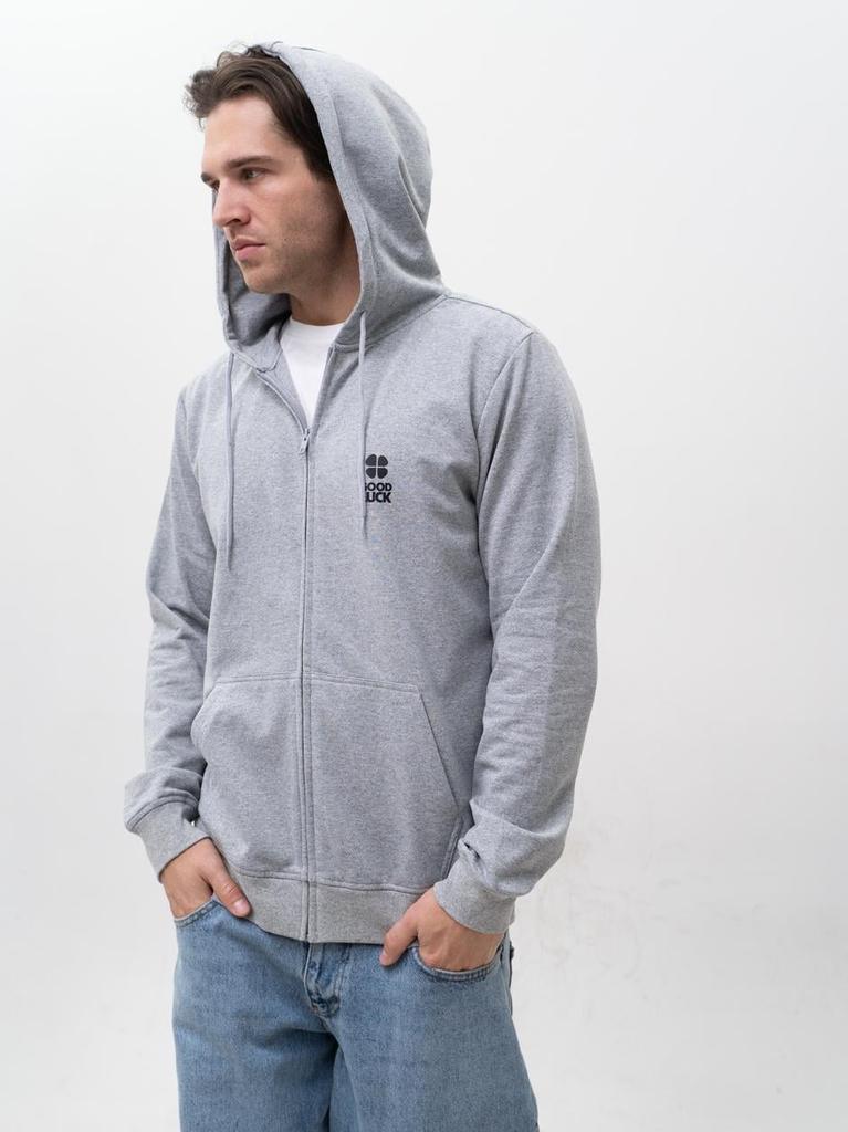 Men's Gray Good Luck Logo Zipper Hoodie XXL