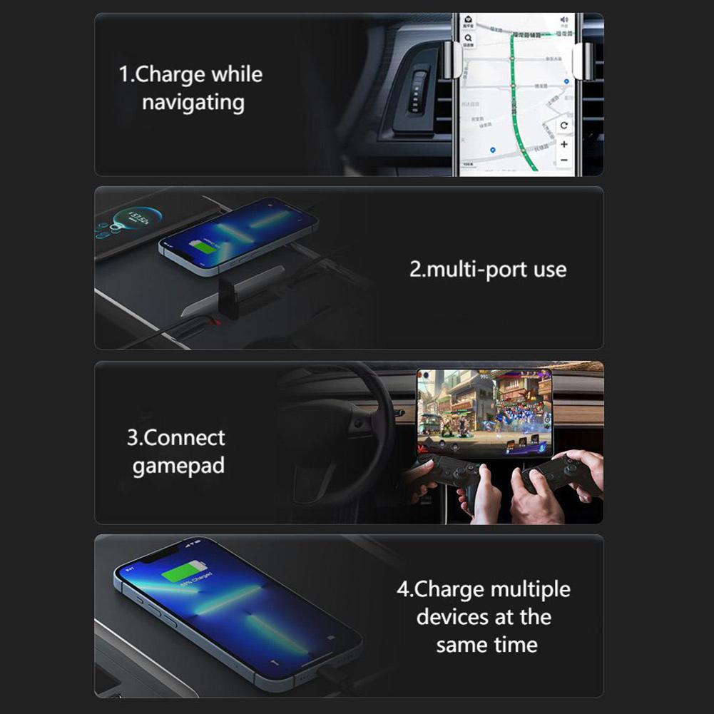 Intelligent Powered Splitter Extension 4 Ports USB Extender Hub Plug and Play 80cm Expandable Data Cable for Tesla Model 3/Y
