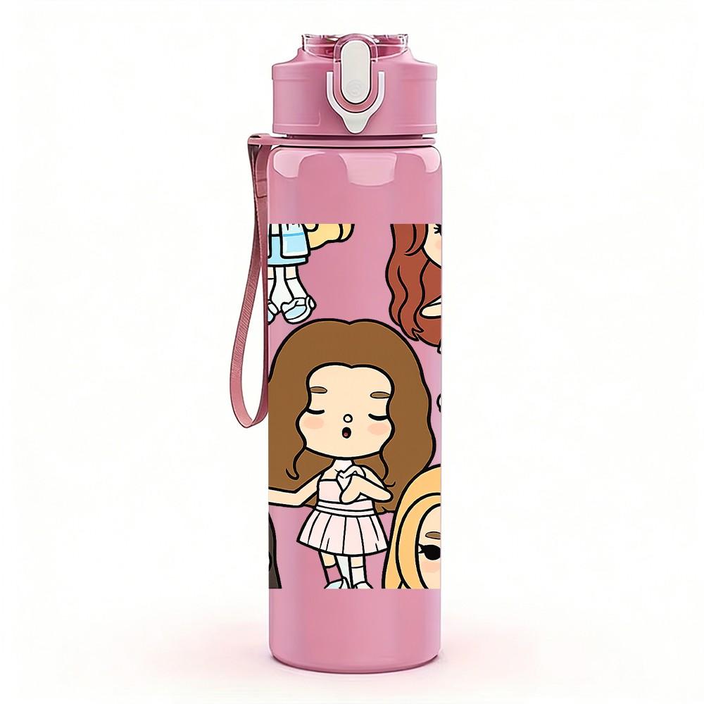 1PC Big Family Girl Cartoon Group 750ml Color Plastic Sports Water Bottle Leakproof Flip Straw Lid Suitable for Sports Office Home Use