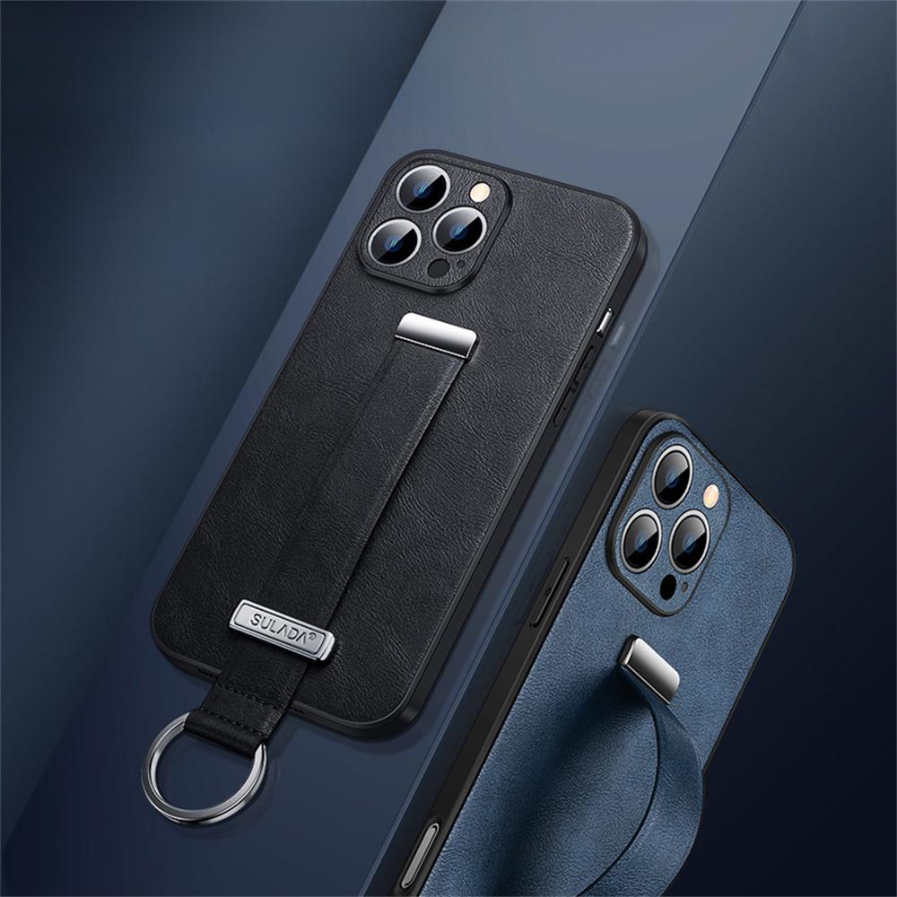 SULADA Moteserie for iPhone 16 Pro Max Deksel Armbånd Støtte Lær Bakside Telefondeksel