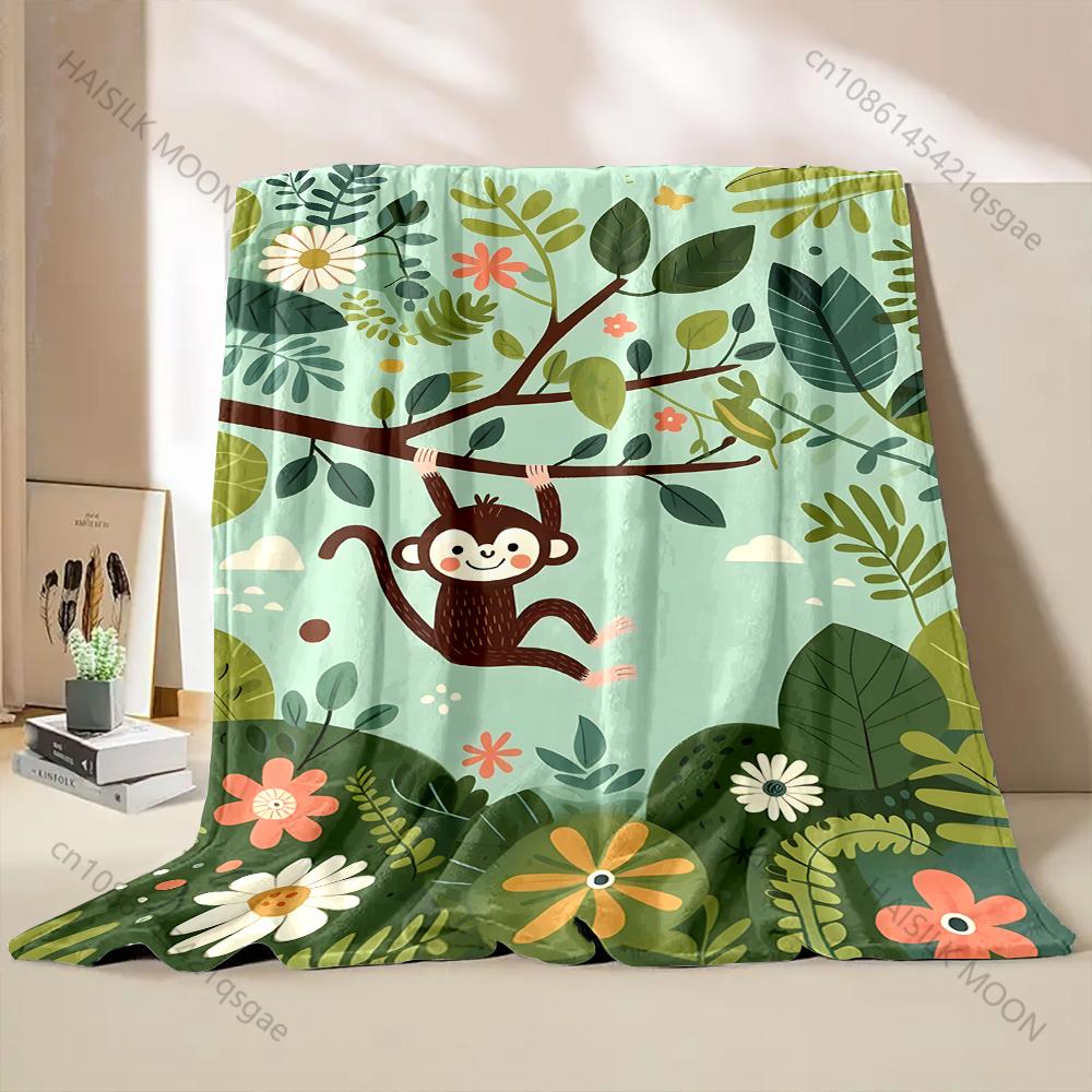 Cartoon Animal Park Printed Blanket Warm and Soft for Home Travel Blanket Sofa Bedding Camping Picnic Car Office Cover Blanket