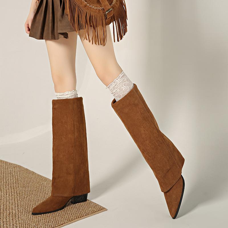 Suede inner height-increasing boots for women's new autumn and winter, but knee-high knight boots, thin and versatile trouser tube boots