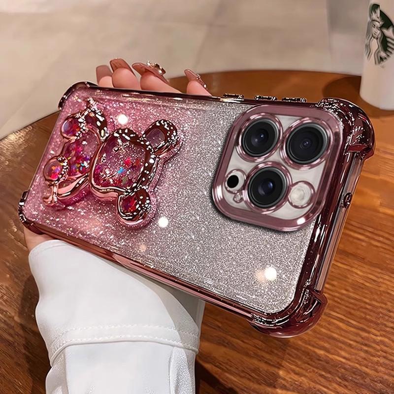 Quicksand Violent Bear Is Suitable for Iphone17 Mobile Phone Case, Apple 16 Four Corners Anti-drop 15ProMax All-inclusive Protective Case.