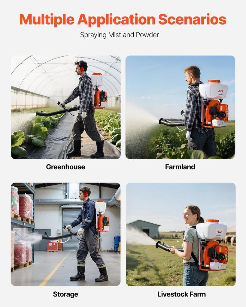 Backpack Fogger Sprayer, 63CC 3HP Engine, Gas Powered Fogger Sprayer with 16L Tank, Powder and Liquid Mister Duster System for Effective Fleas Ticks