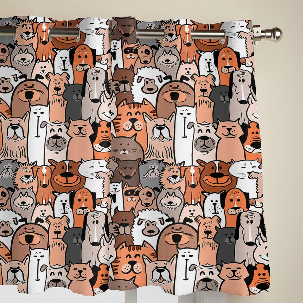 Cartoon Dog Cat Doodle Window Curtain Bedroom Living Room Window Drapes Kitchen Decoration Blinds Curtain
