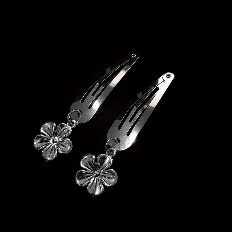 New Fashion Punk Hair Card Silver Metal Edge Clip Cherry Cross Love Flower Chain Hairpins One Word Clip Women's Headdress