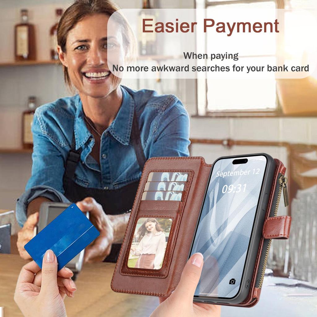 iPhone 16 Pro Leather Wallet Detachable Magnetic Protective Case