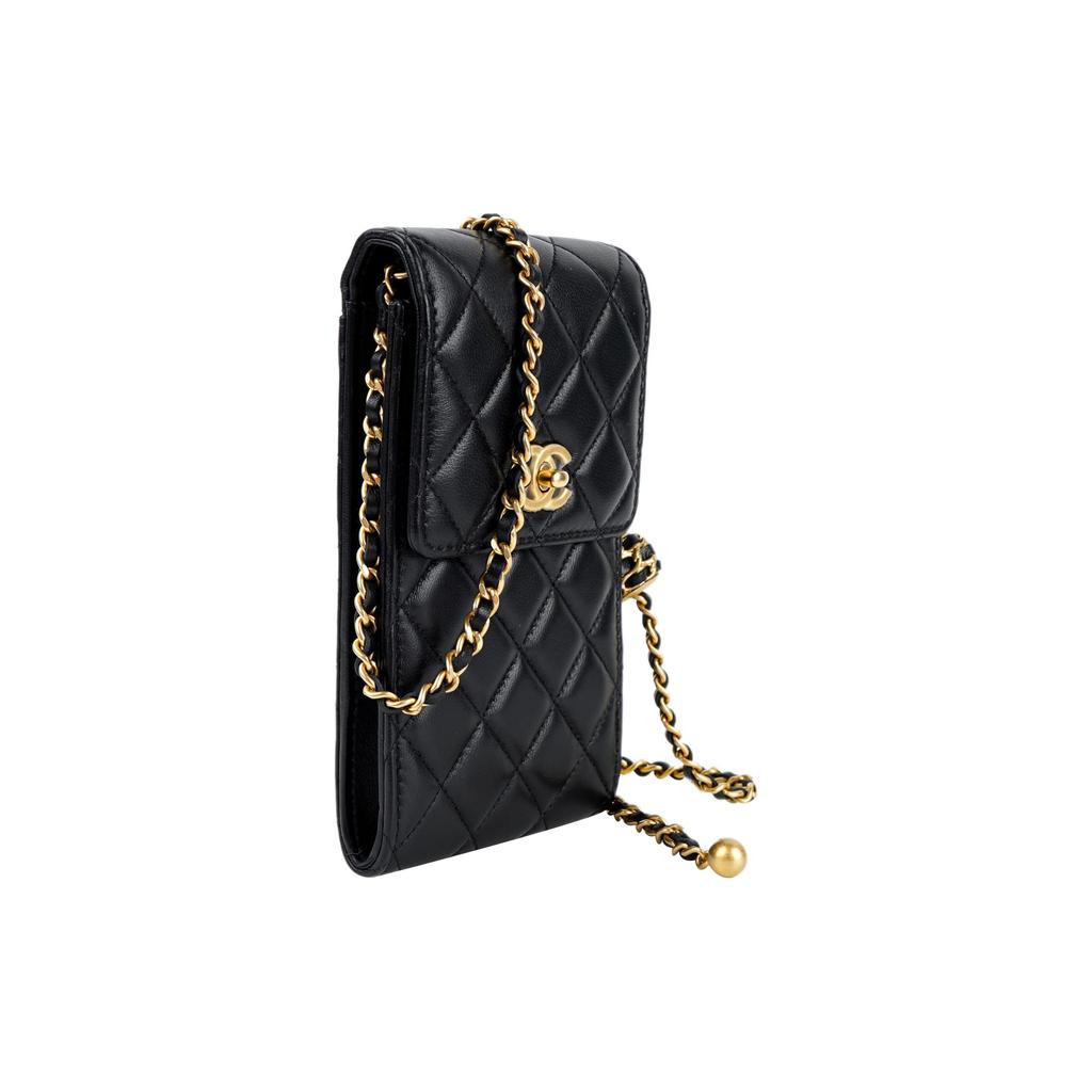 Chanel Sheepskin Shoulder Bag, Crossbody Bag Cell Phone Pouch Women's Black CHANEL-8312232