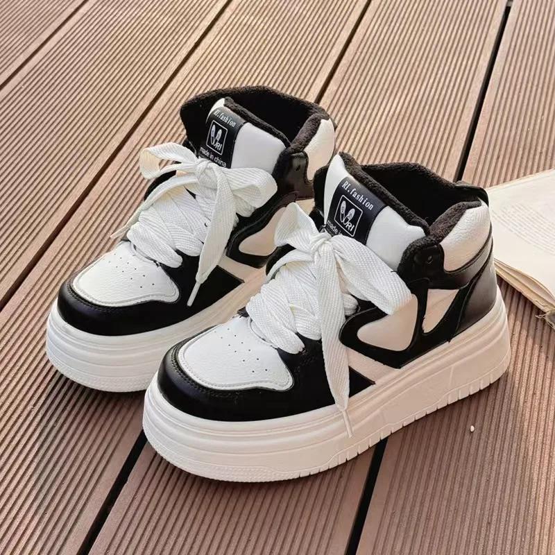 Thick Soled Velvet Cotton Shoes for Women 2024winter New High Top Versatile White Shoes Casual Sports Board Shoes Platform