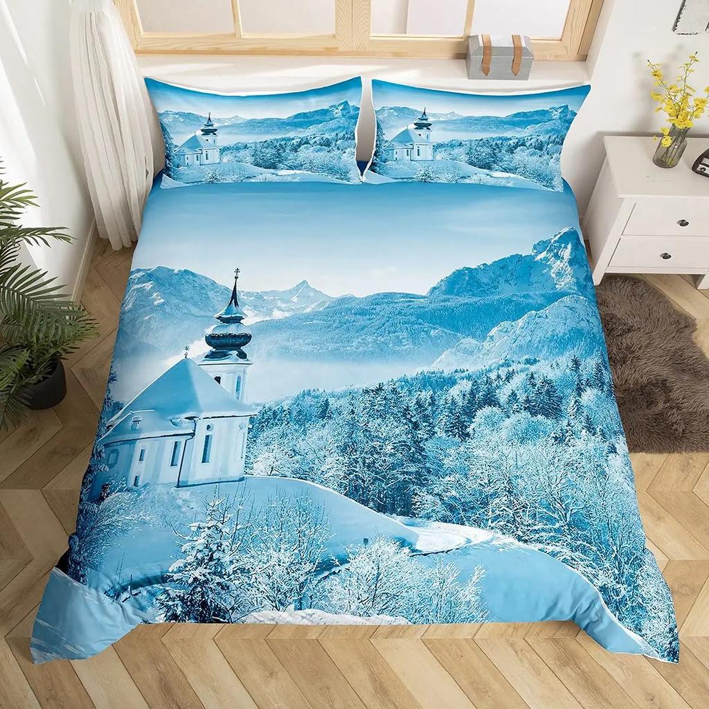 Snow Mountain Duvet Cover Set Iceberg Sunrise Sunset Bedding Set Microfiber Winter Natural Scenery Quilt Cover Single King Size