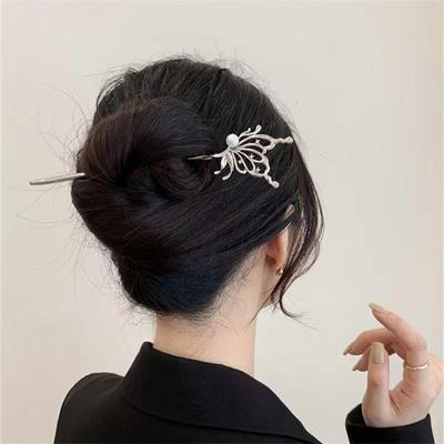 1 Pcs Fashion Exquisite Silver Pearl Butterfly Hair Sticks For Women Girls Party Hair Accessories