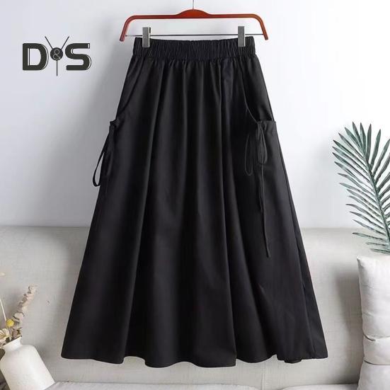 Cargorock mit elastischer Taille, Seitentaschen, einfarbig, A-Linie, lockere Passform, Midirock im Workwear-Stil, Kordelzugrock