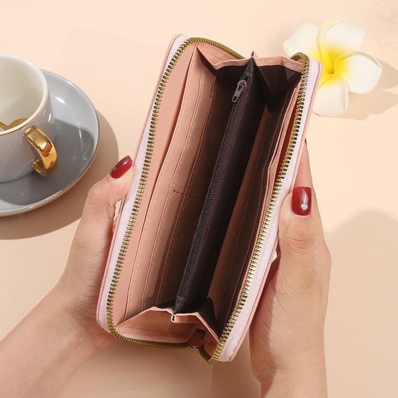 Endaycon Nova Carteira Longa Multifuncional com Zíper Único para Mulheres, Clutch e Porta-Cartões