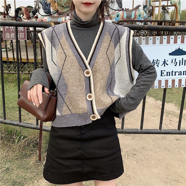 Korean Style Loose Women's Knitted Vest Outerwear Literary Vintage V Neck Sleeveless Sweater Gilet Coat