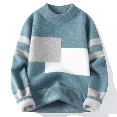 2025  Men Knitted Sweater Fashion Men Patchwork Knitted Mock Neck Pullovers Autumn Winter Daily Casual Warm Pullover Sweaters