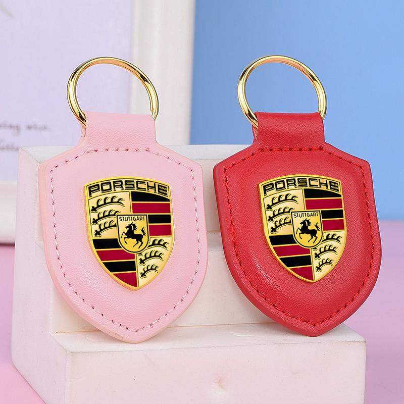 Hkdf8 Kožený Klíčenka na Klíče Auto Štít Řetízek Přívěsek Dárky Držák Pro Porsche Macan 911 718 Taycan Panamera Cayenne Boxster Cayman