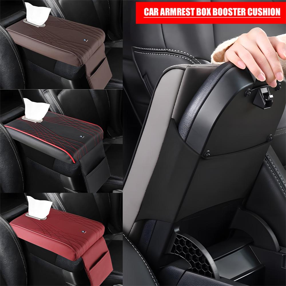 Car Armrest Cover PU Leather With Tissue Storage Memory Foam Height Pad Auto Center Armrest Protective Cushion Support For BMW
