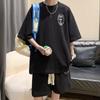 Summer 2024 Men's Hong Kong Style Waffle Sportswear: Trendy Short Sleeve T-Shirt & Shorts Set for Teens