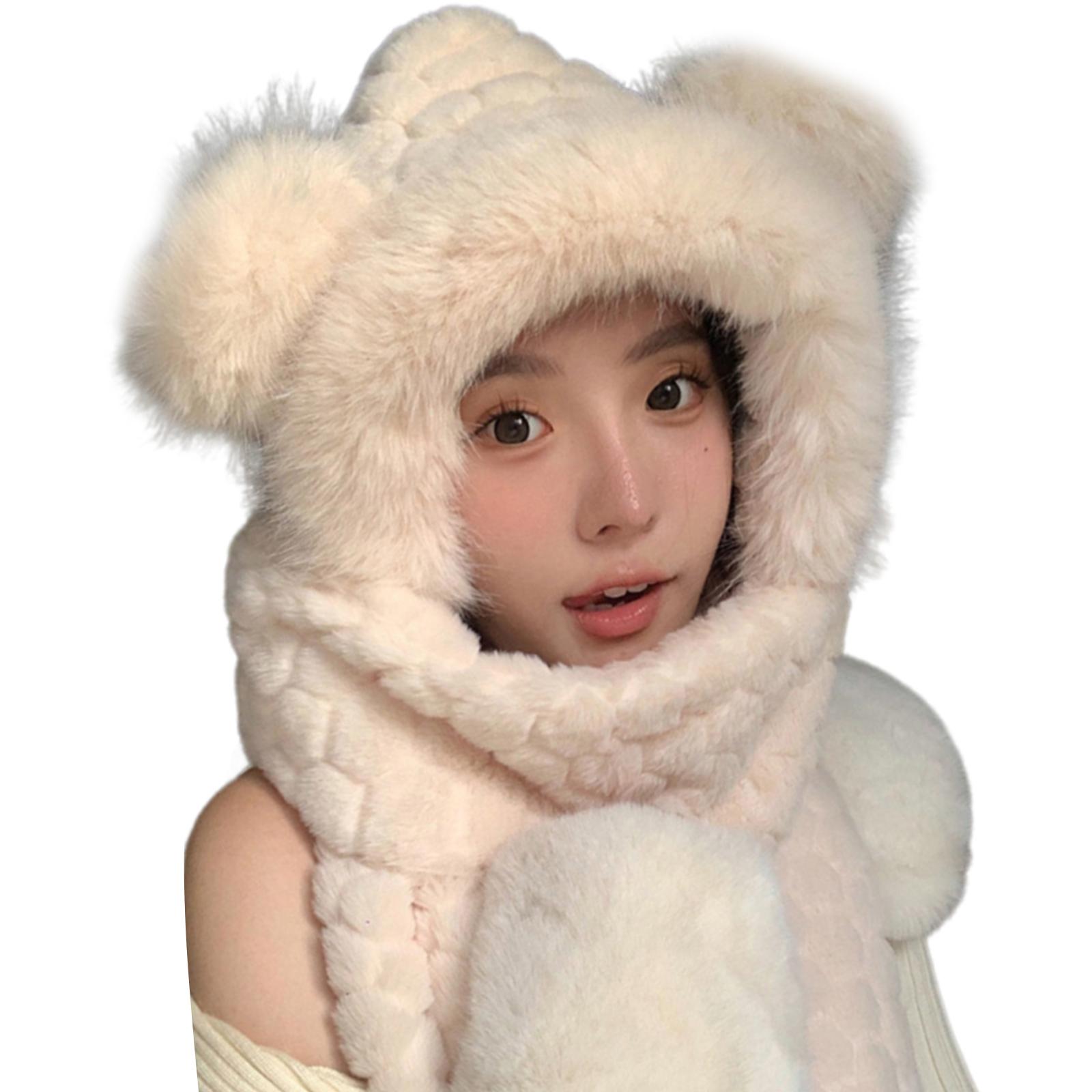 

Kids Hat Head Wrap Thicken Furry Bear Hat for Climbing Skiing Sports Headwear Bear Hat Oversized Headwear 1 бежевый