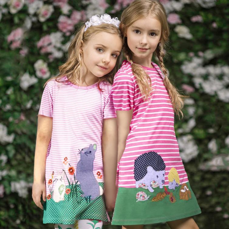 LNGRY Toddler Baby Kids Girls Cartoon Dot Striped Print Embroidery Dress Clothes LNGRY Toddler Baby Kids Girls Cartoon Dot Striped Print Embroidery Dress Clothes