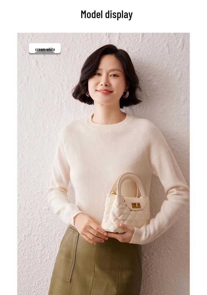 Women's Cashmere Sweater, Round Neck Pullover, Versatile Fit Knitwear for Autumn and Winter