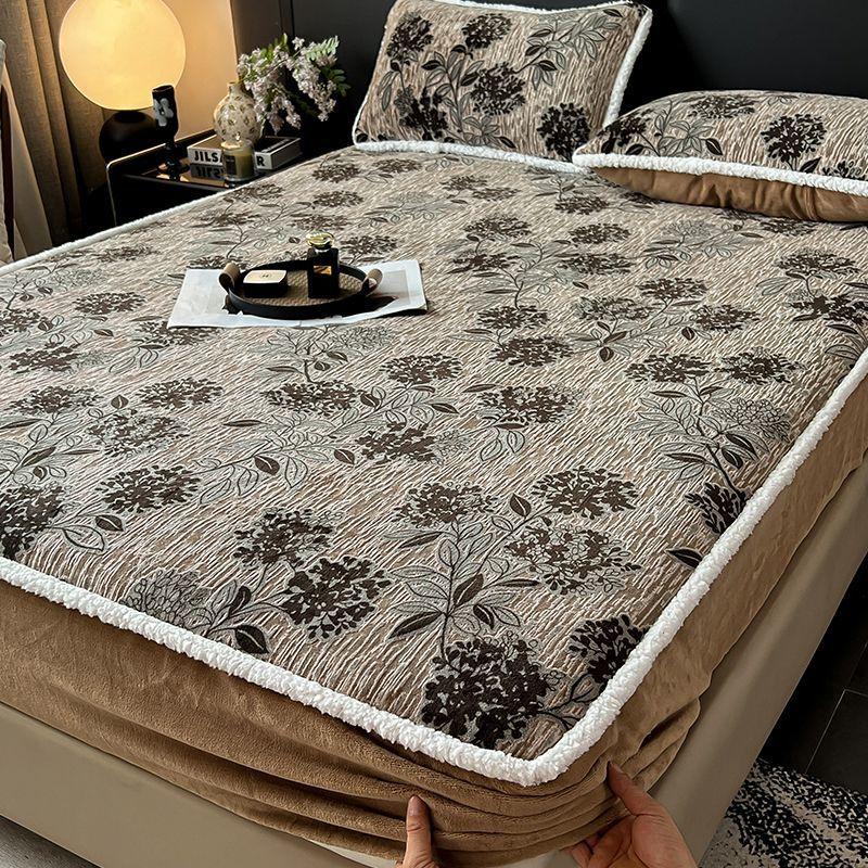 Home carved milk velvet fitted sheet single piece winter plus velvet mattress protector cover full cover bed
