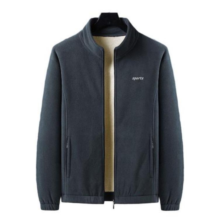 Men Winter Jacket Autumn Coat Thickened Plush Warm Stand Collar Loose Cardigan Long Sleeve Solid Color Zipper Closure Pockets Heat Retention XL темно-серого