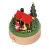 Wooden Rotating Music Box Round Bottom Santa House Christmas Music Box for Decoration Wooden Round