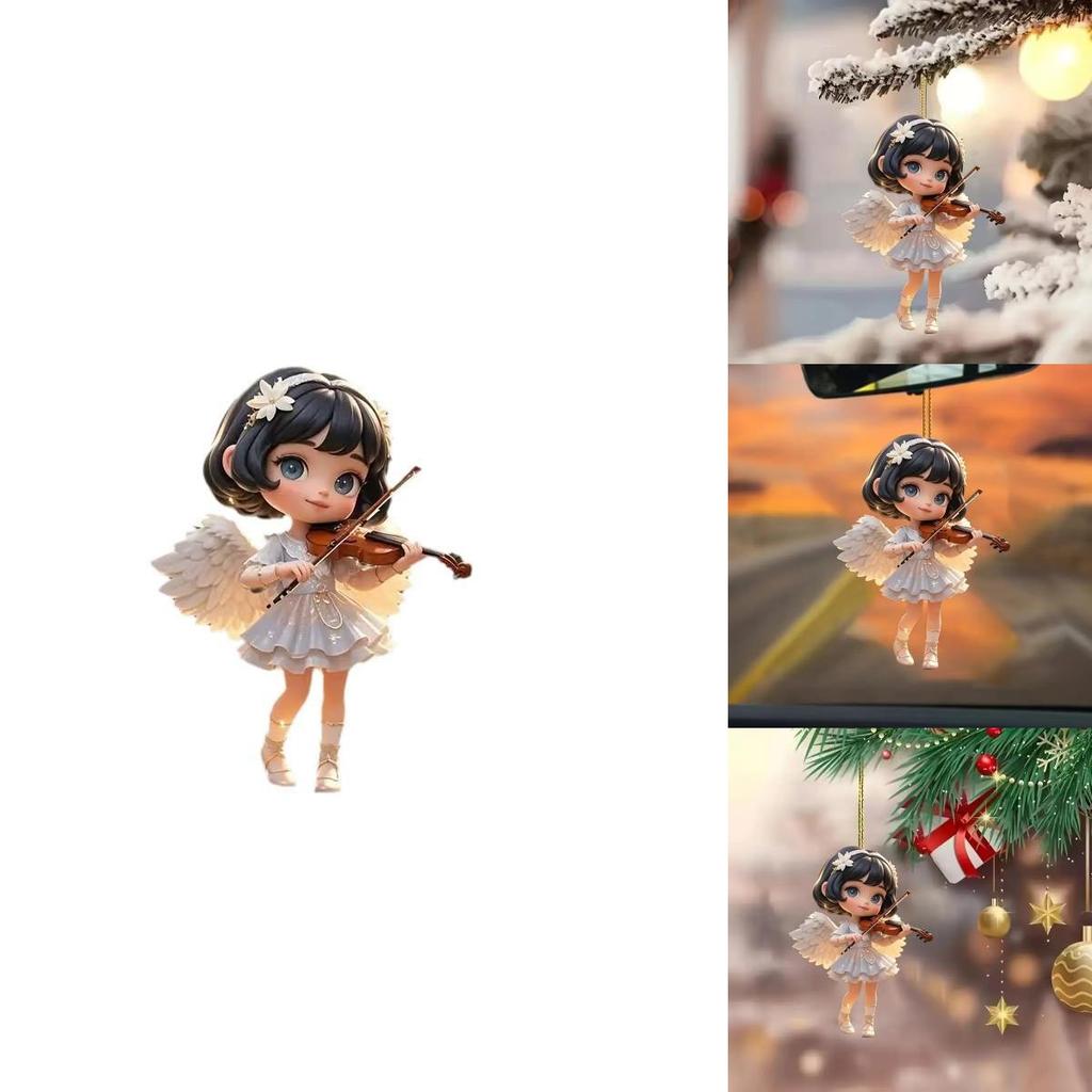 Acrylic Angel Violinist Car Pendant With Elegant Minimalist Design For Interior Decor