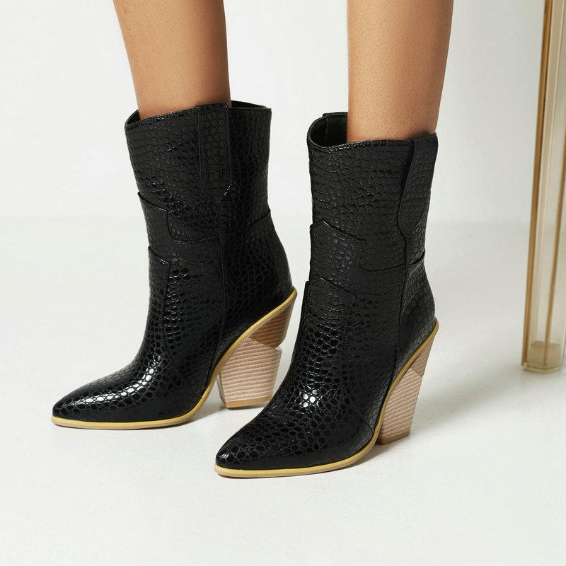 Boots winter new Martin boots thick heel mid tube western cowboy boots fashion pointed short boots women