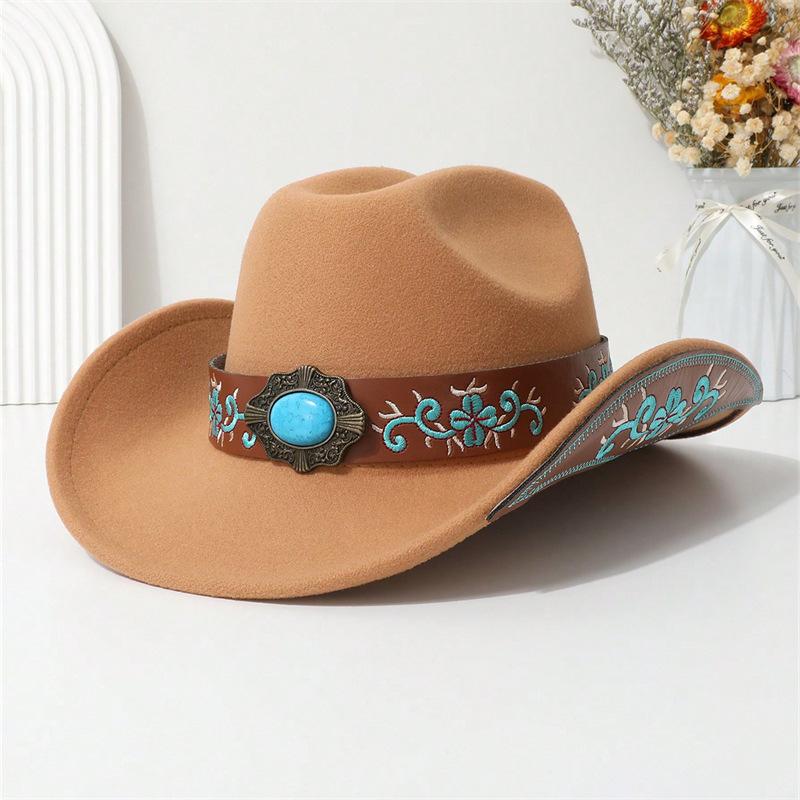 New Jazz Top Hat, High-quality Woolen Straw Hat, European and American Party Gem Belt, Decorative Western Cowboy Hat.