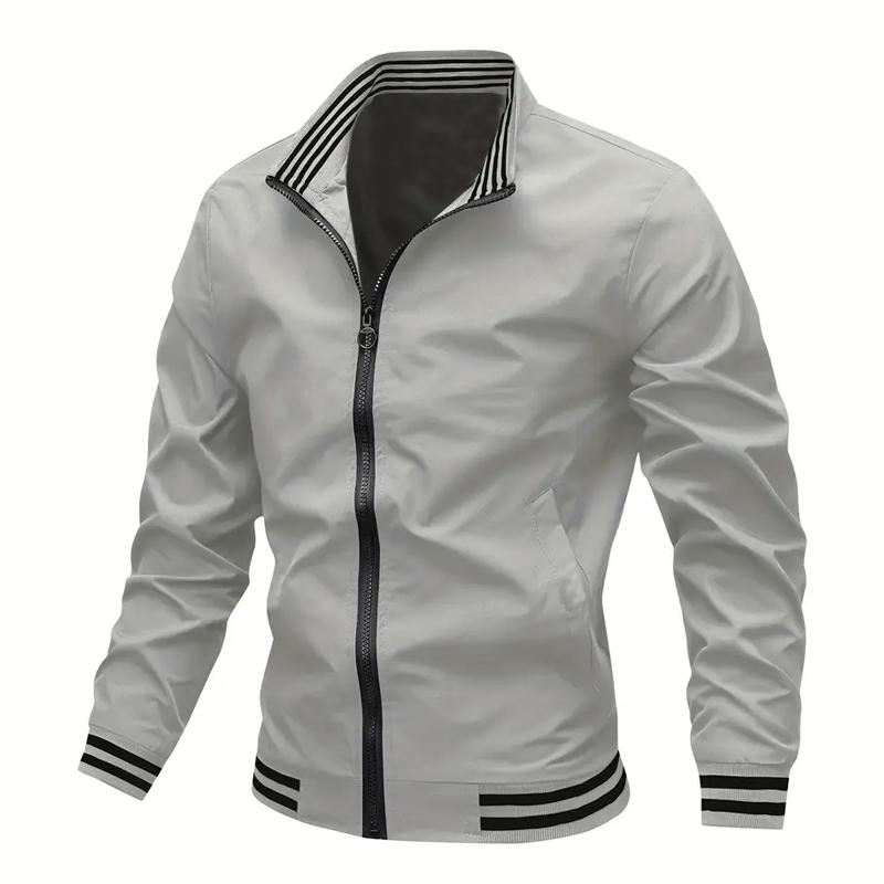 Autumn Winter Men Clothes Stand Collar Jacket Coat Stripe Stitching Casual Fashion Sport Coat