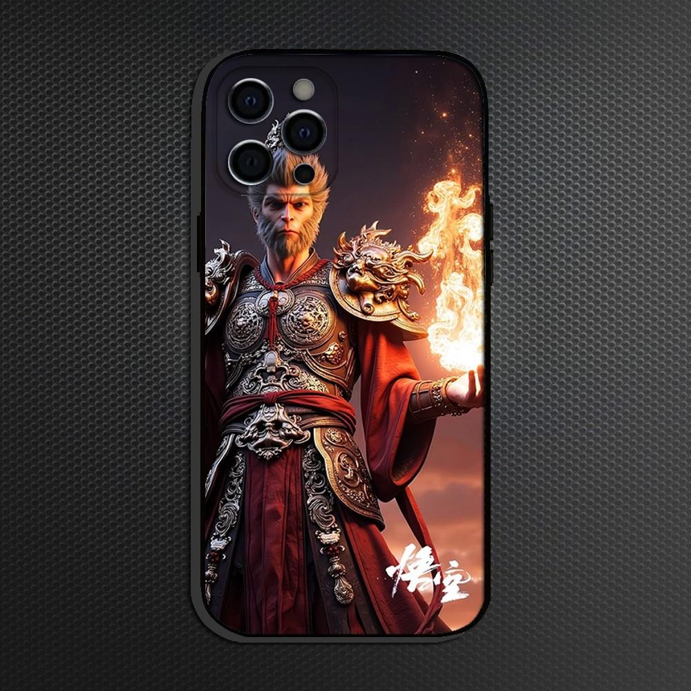 Black Myth Wukong Game Phone Case For iPhone 16,15,14,13,12,11 Plus,Pro Max, Soft Silicone Black Cover