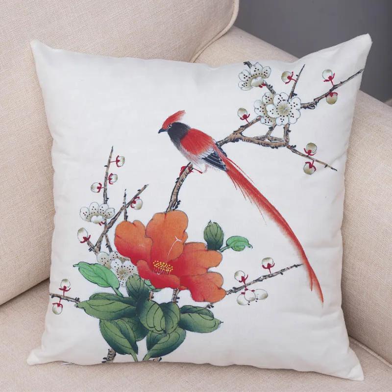 Super Miękka Miękka Pluszowa Akwarela Urocze Ptaki Kwiat Robin Sikorka Zięba Gil Jerzyk Wróbel Jagody Czubata Poszewka na Poduszkę Poszewka na Poduszkę
