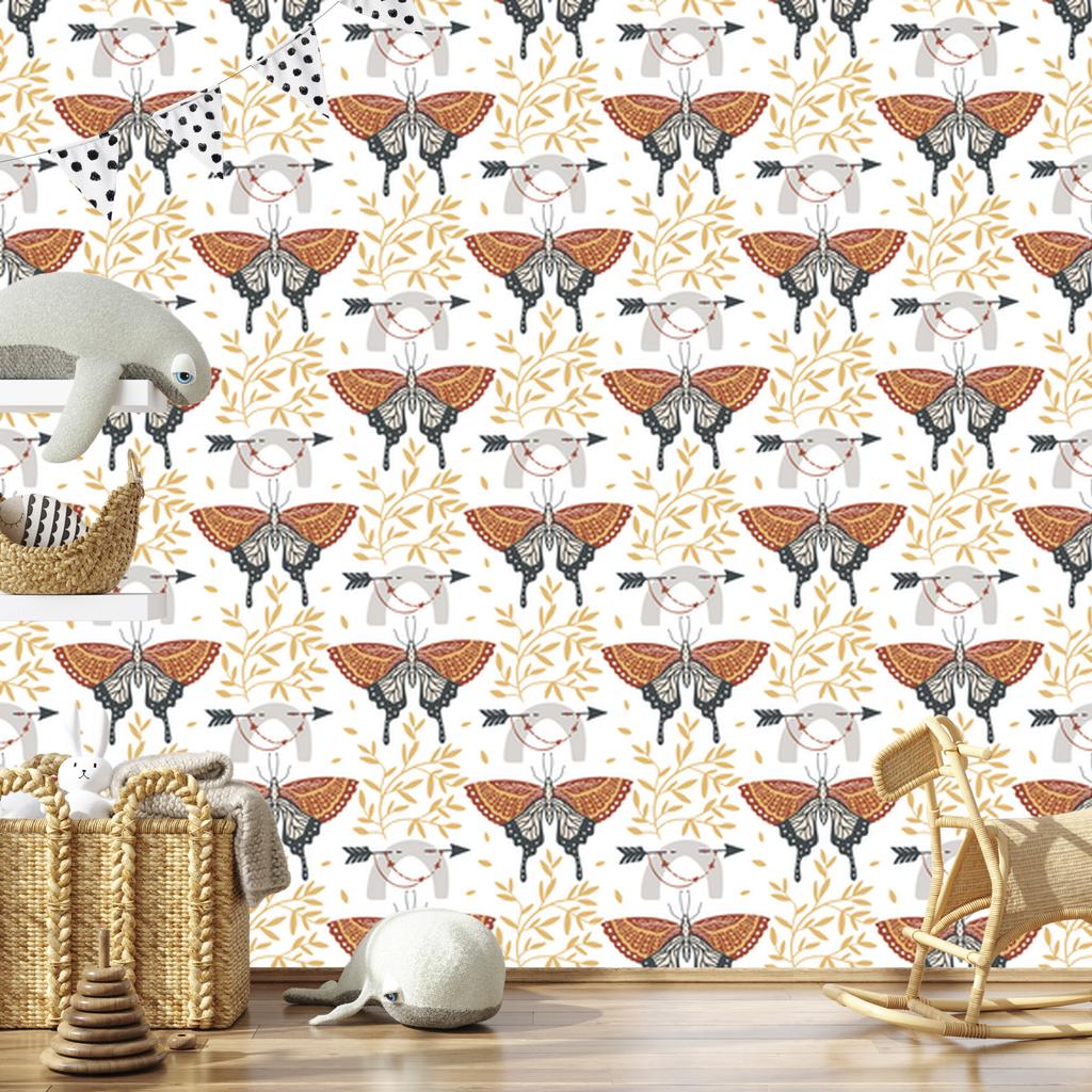 Rainbows and Butterflies Boho Wallpaper Cream and Orange for Living Room and Bedroom 50x1000