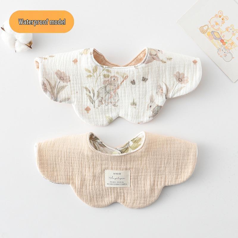 Dwustronny, wodoodporny śliniaczek dla niemowląt w stylu koreańskim z płatkami, wykonany w 100% z gazy bawełnianej