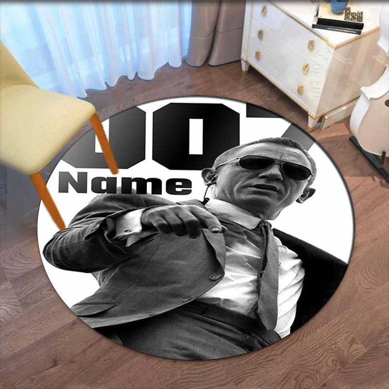Custom Name 007 James Bond Printed Round Rug Carpet Chair Rug Area Rug Entryway Doormats,for Office Chair Living Room Bedroom Kitchen Room.