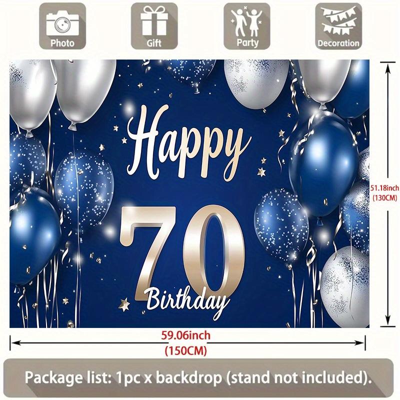 2D Flat - 1 Piece, a Festive 70th Birthday Banner, Made of Navy Blue and Gold Glittered Polyester