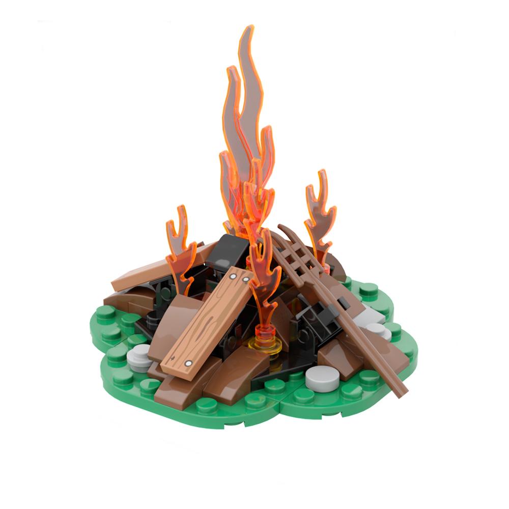 MOC Military Medieval Bonfire Camping Forest Building Block Set Fire Toy Figures Assembly Bricks Toys