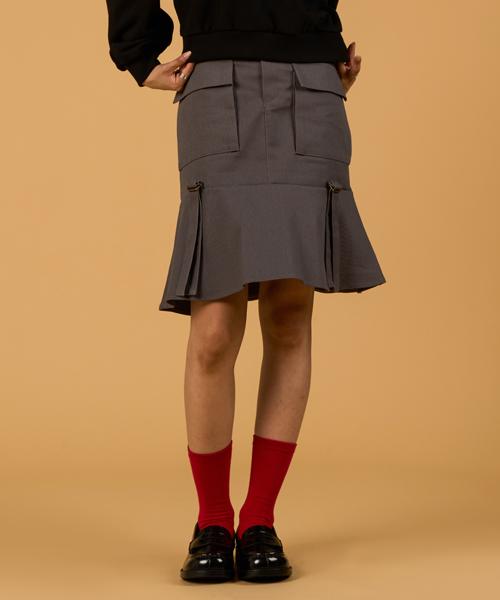 Collet Midi Cargo Strap Flare Long Skirt [Gray]