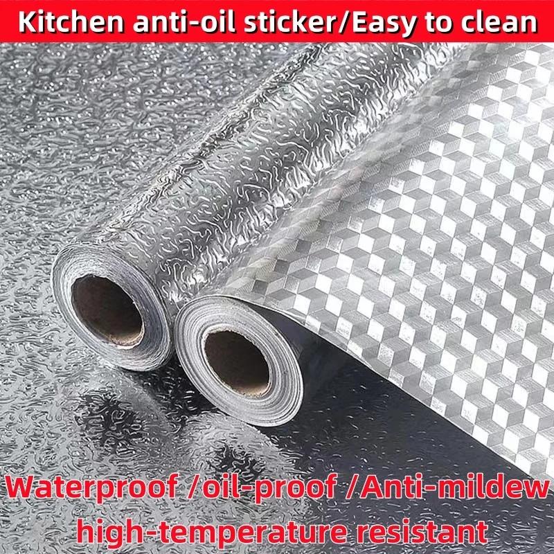 Kitchen Oil-proof Self Adhesive Stickers Anti Fouling High Temperature Waterproof Aluminum Foil Wallpaper Cabinet Contact Papers