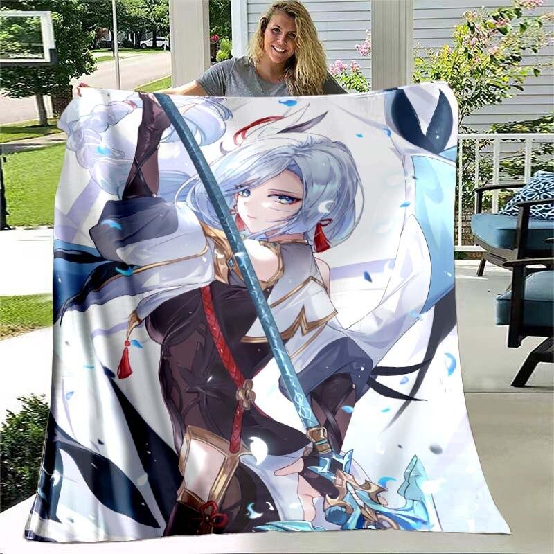 Game Genshin Impact Flannel Throw Blanket Gamer Cartoon Bedspread Smooth Soft Warm Gamer Gift Bed Sofa Home Bedroom Office Decor