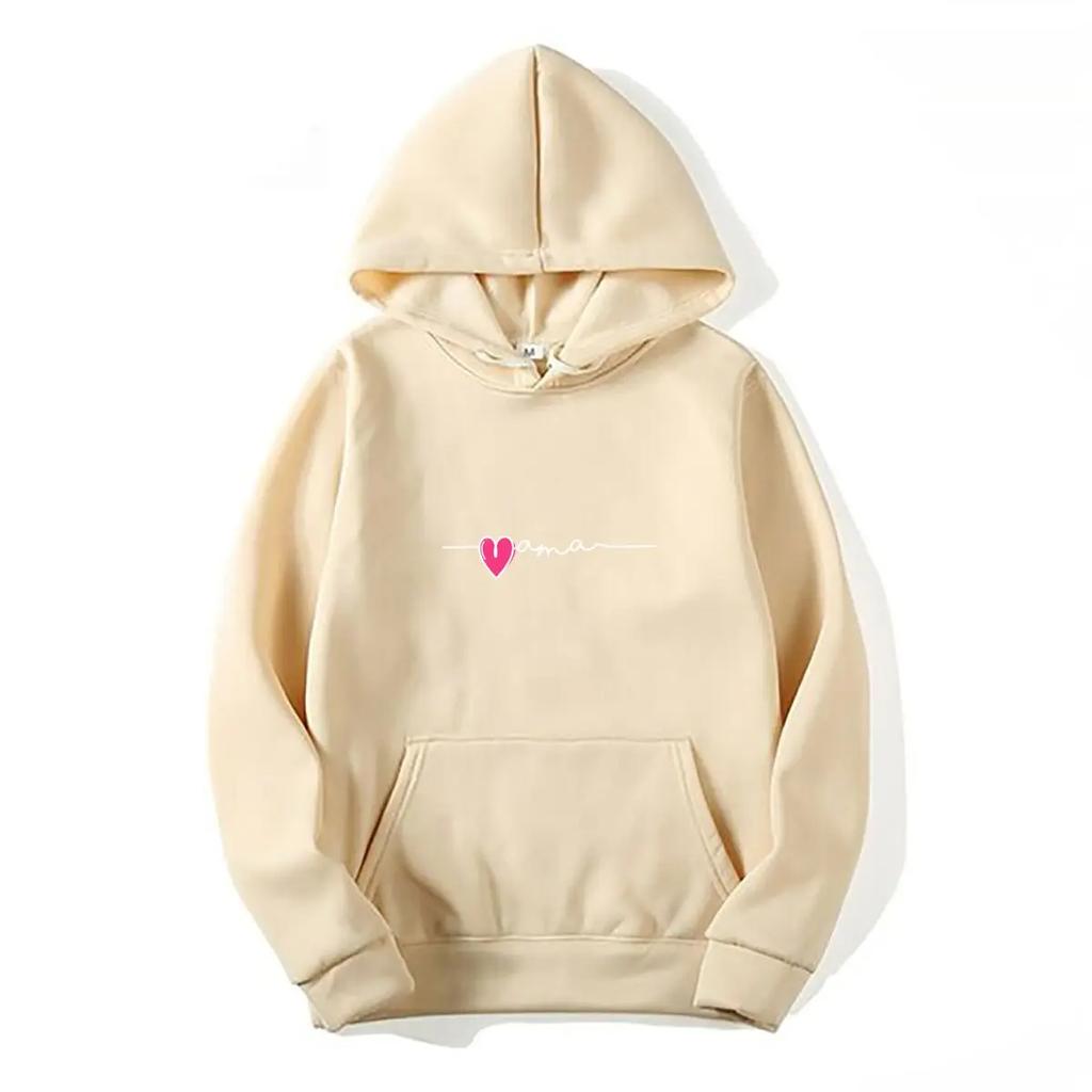 Pink Heart Outline Love Graphic Print Women Hoodie Autumn Winte Long Sleeve with Pocket Casual Daily Warm Cozy Women Sweatshirt