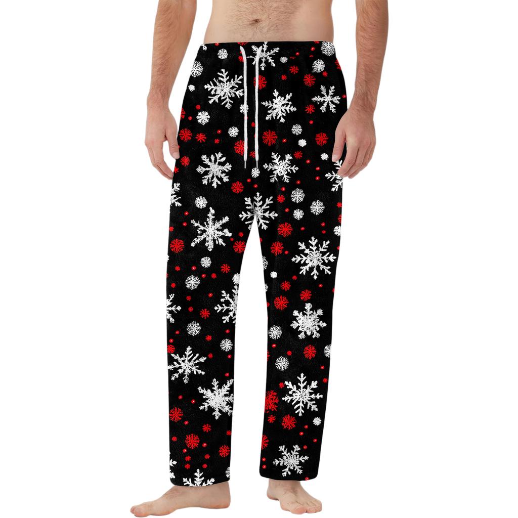 Men's Drawstring Pocket Flannel Pants Homewear Sleep Pants