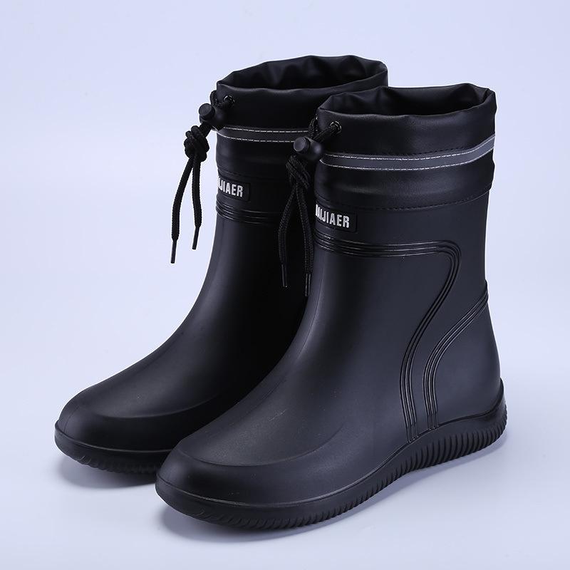 Fashion Rain Boots Waterproof Shoes Men's Tide Medium and Short Boots Wear Fleece Warm Non-slip Rain Shoes Women's Fishing Shoes Glue Shoes